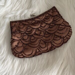 Bijoux Terner Bronze Beaded Satin Clutch